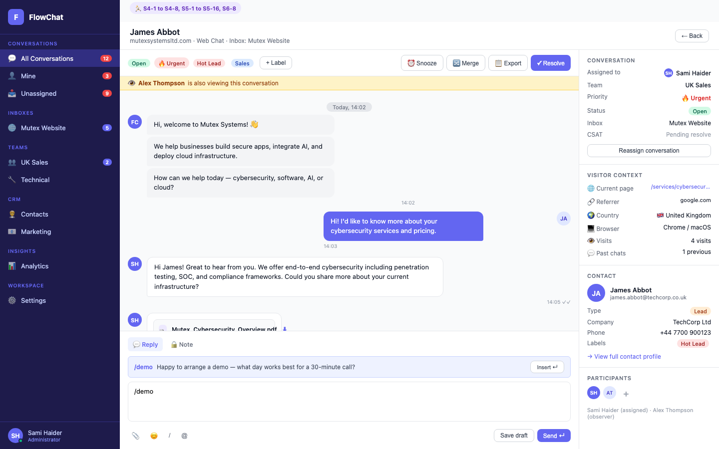 Conversation thread — Agents work the full conversation timeline in one view.