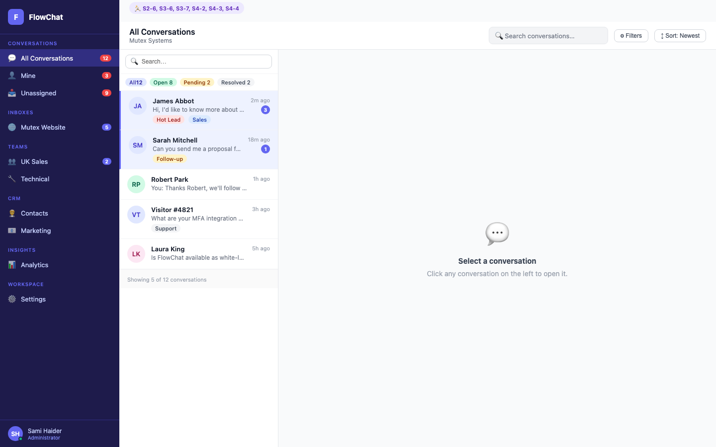 Shared inbox — One place to see, assign, prioritize, and resolve every website and channel conversation.