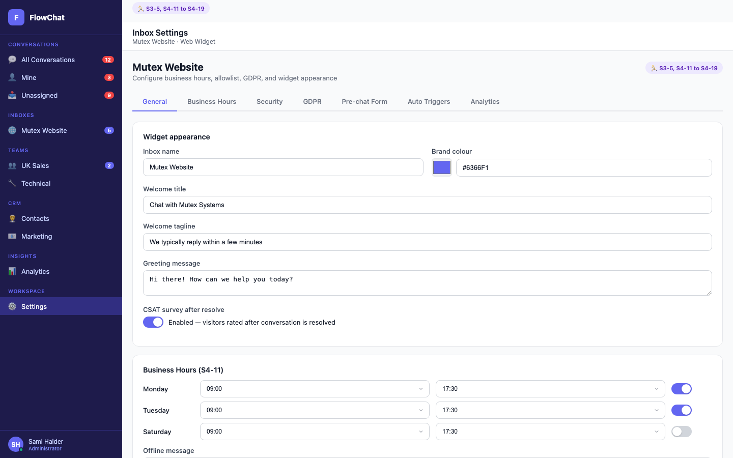 Inbox configuration — Inbox config controls which channels feed the shared inbox.