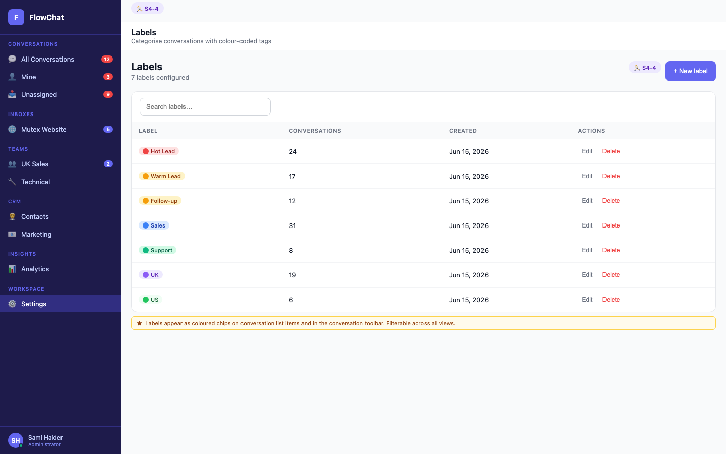 Labels — Tag conversations for faster triage.