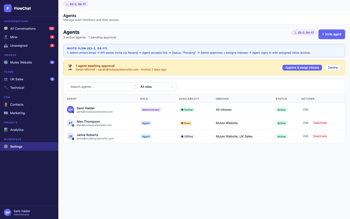 Agents — Manage agent accounts and permissions.