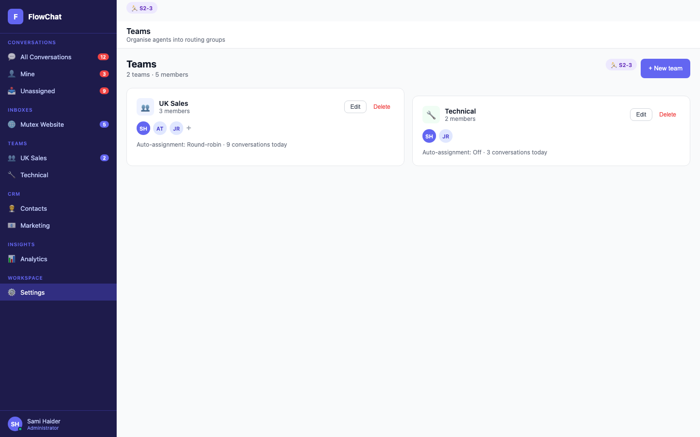 Teams — Group agents into routing teams.