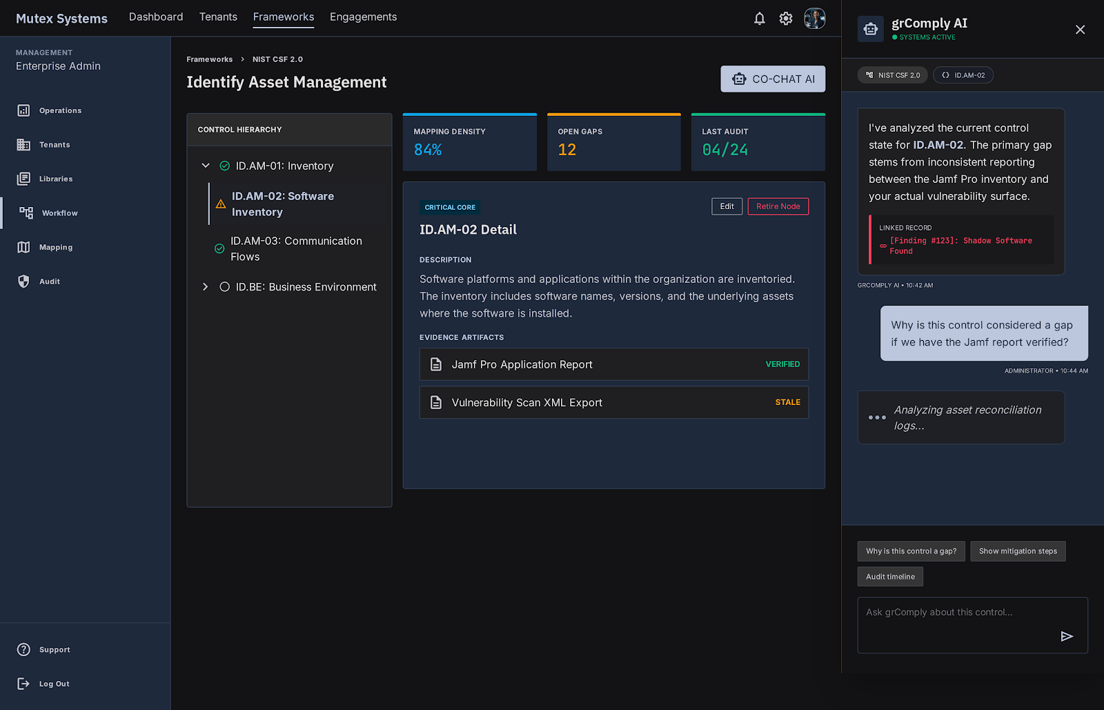AI assistant (BYOK) — AI assist with BYOK Claude — labelled, confirm-before-complete; never auto-attests evidence.