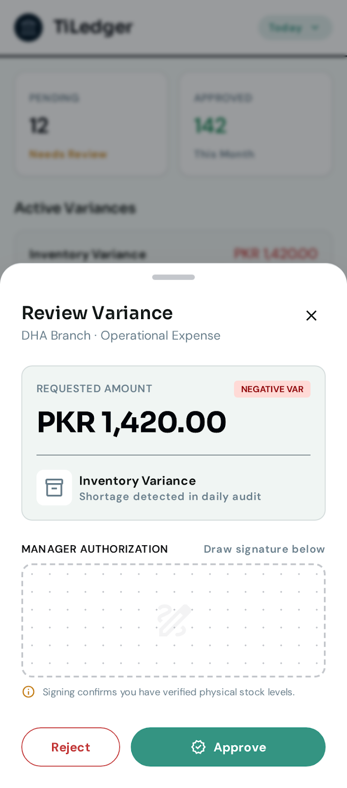 Approve / reject — Quick approval pattern for pending items.