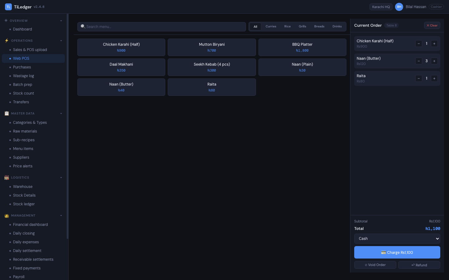 POS overview — A browser POS that never invents its own truth — every ticket posts to TiLedger.